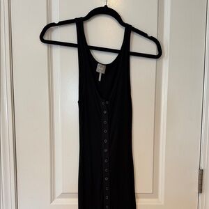 bobi Black Ribbed Button-Front Midi Tank Dress